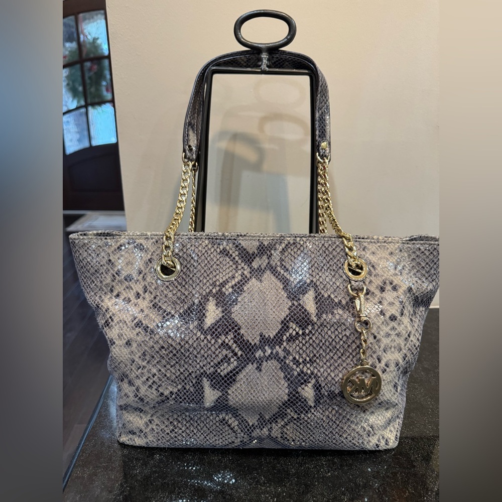 Michael Kors Snake Print Shoulder Bag with Gold Chain